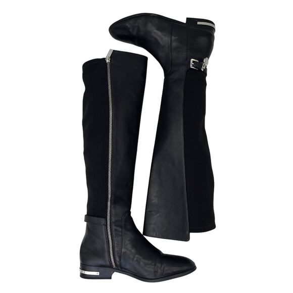 Michael Kors Black Leather Knee High Boot Tall Riding Zippered Boots Women's 8M - Picture 1 of 13